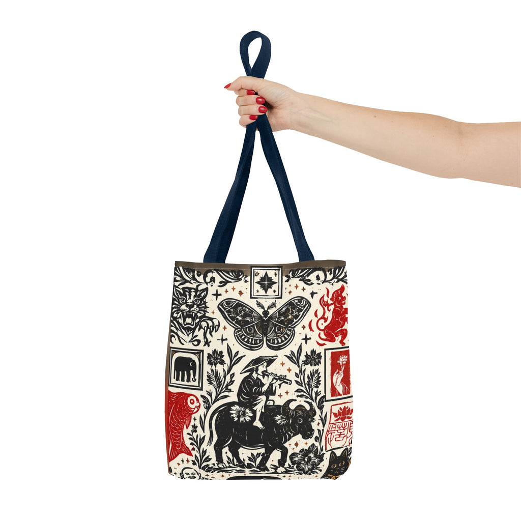 Tote Bag — Vintage Animal & Stamp Symbol Asian Pattern