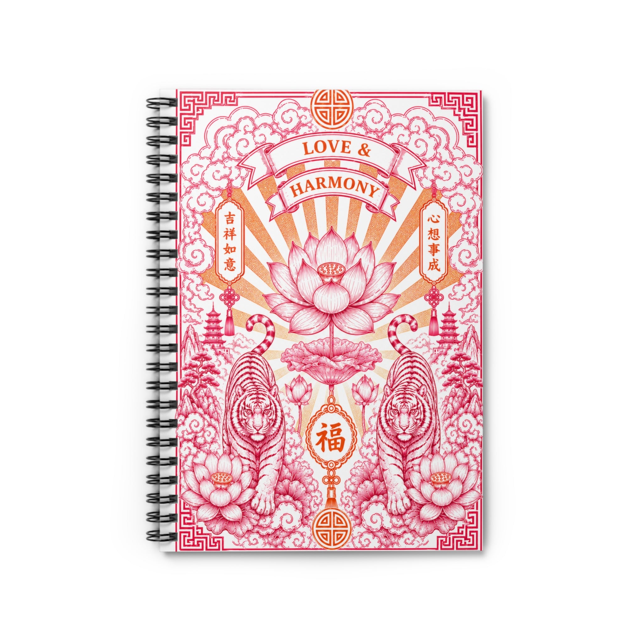 Spiral Notebook Love & Harmony  — Floral Asian Inspired Spiral Journal