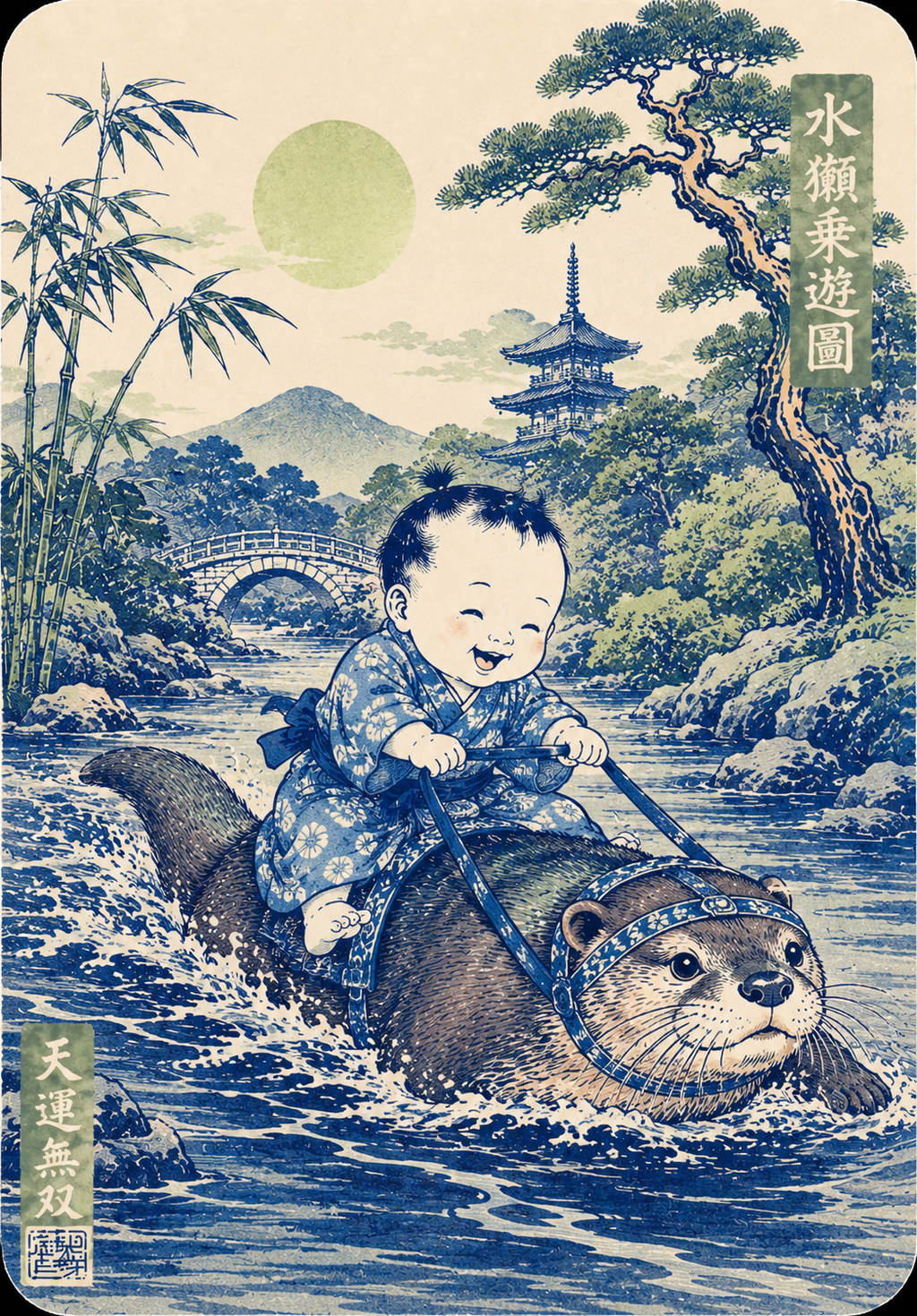 Infant Baby Bodysuit _ Vintage Japanese Riding an Otter