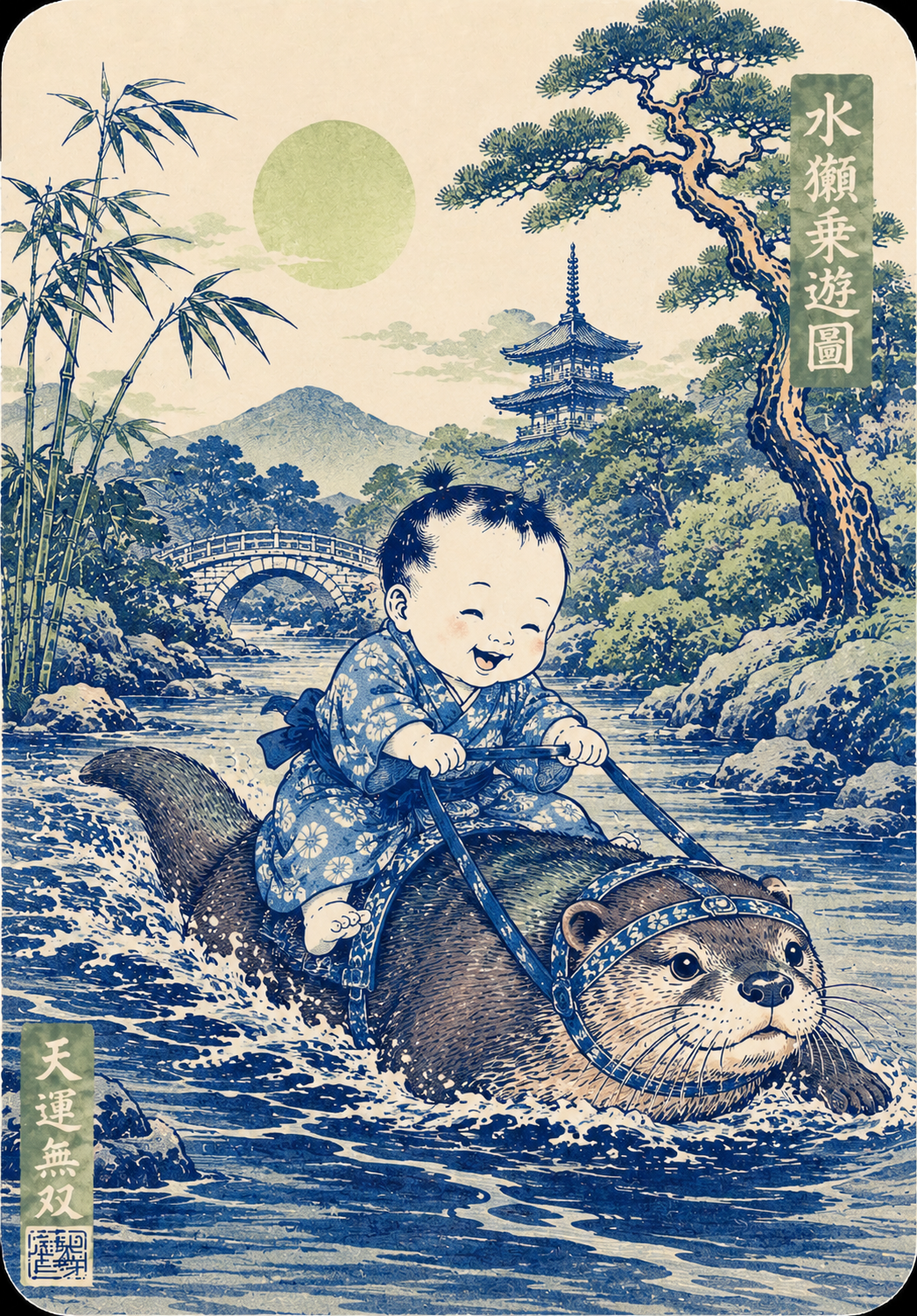 Infant Baby Bodysuit _ Vintage Japanese Riding an Otter
