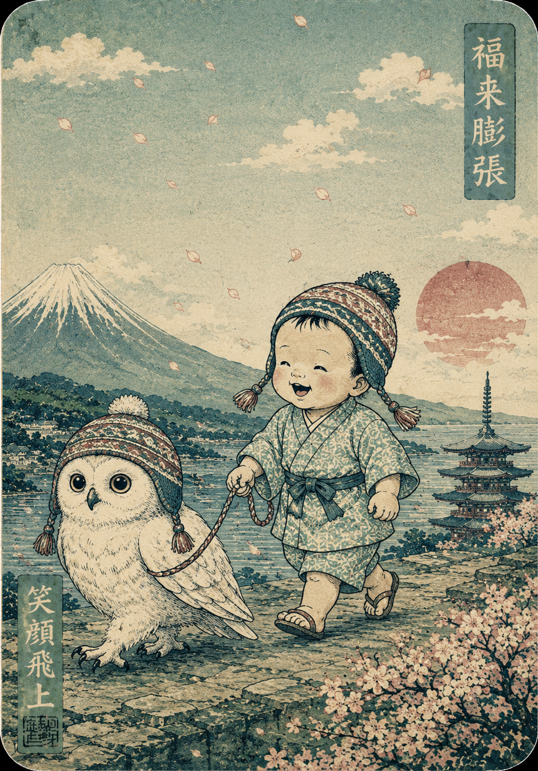 Infant Baby Rib Bodysuit _ Vintage Japanese Owl Walking