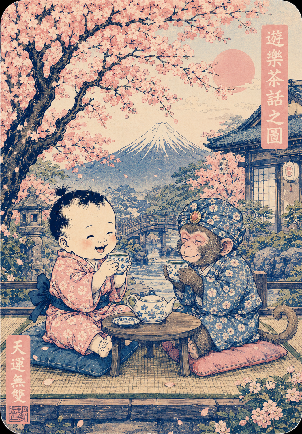 Infant Tee — Vintage Japanese Cherry Blossom Picnic Print