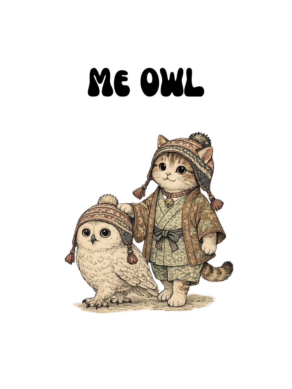 Toddler Long Sleeve Tee - Vintage Owl & Cat Design