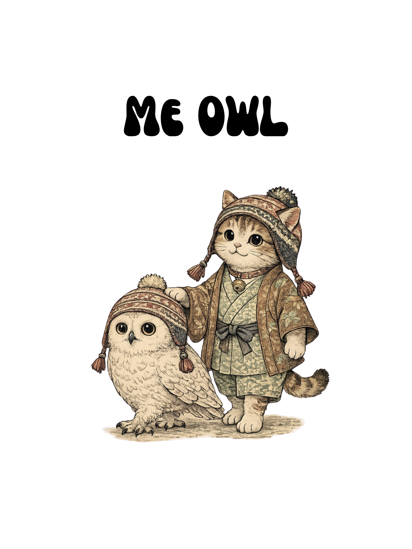 Toddler Long Sleeve Tee - Vintage Owl & Cat Design