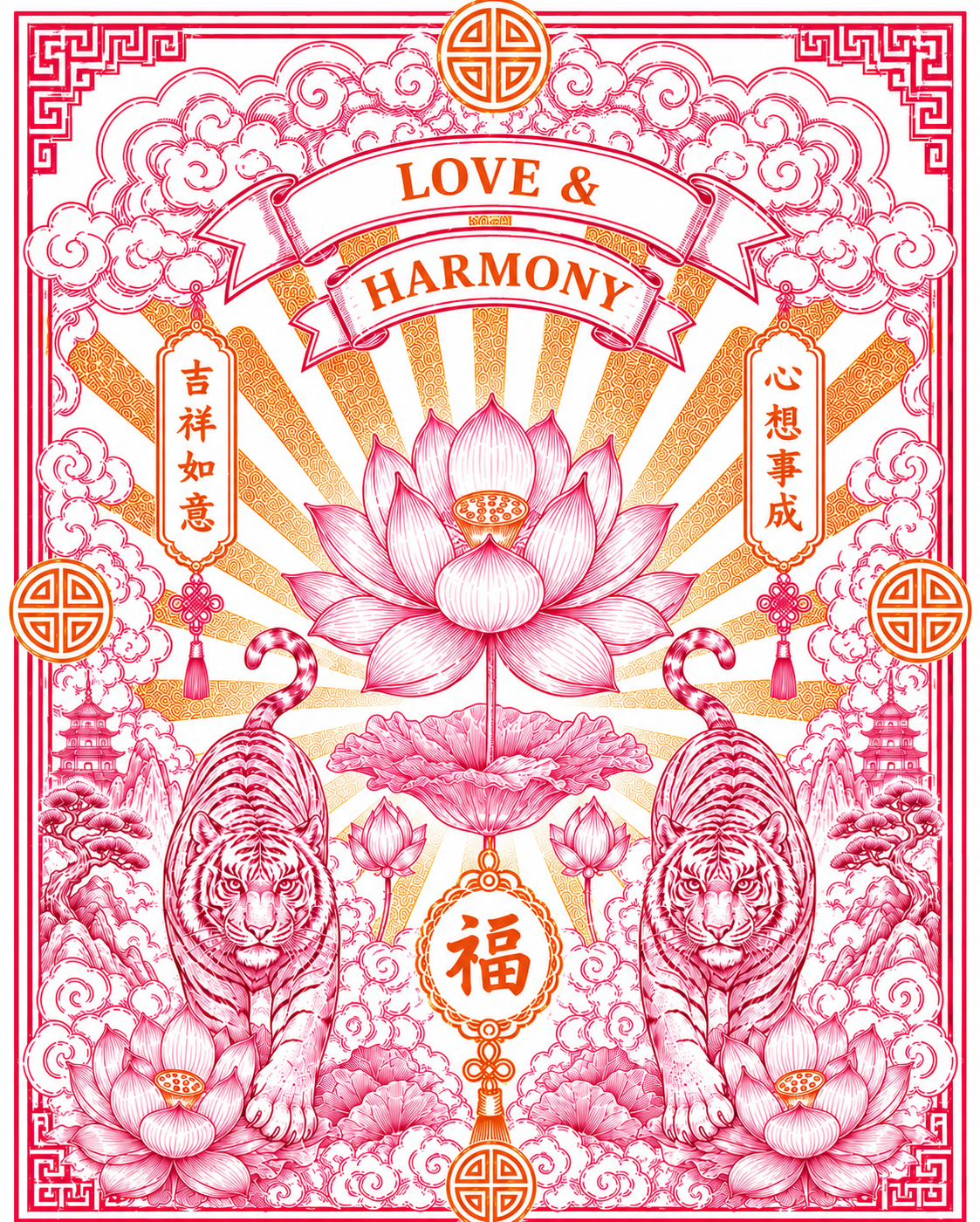 Denim Jacket — Pink Sunburst Japanese Typography Back Patch
