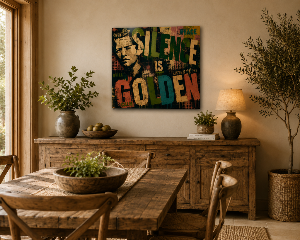 Silence Is Golden - Vintage Inspirational Typography Canvas Wall Art Print