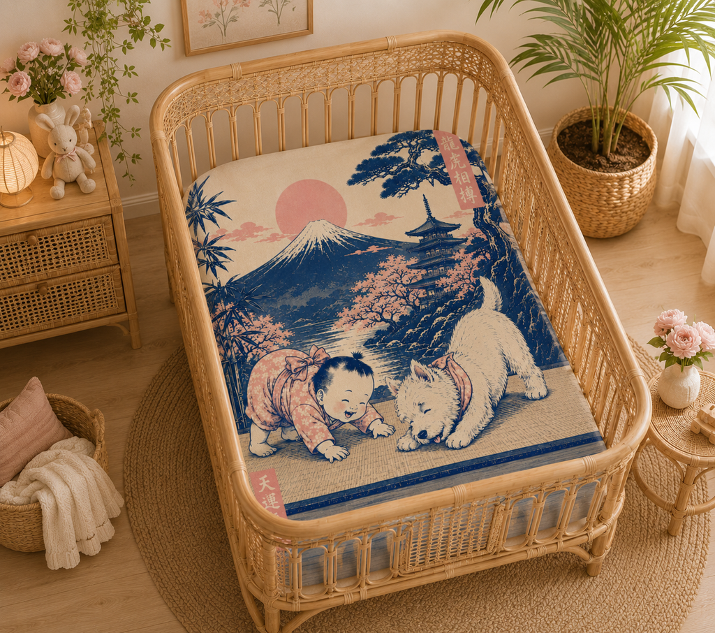 Toddler Blanket - Downward Dog, vintage Japanese ukiyo-e Mount Fuji design