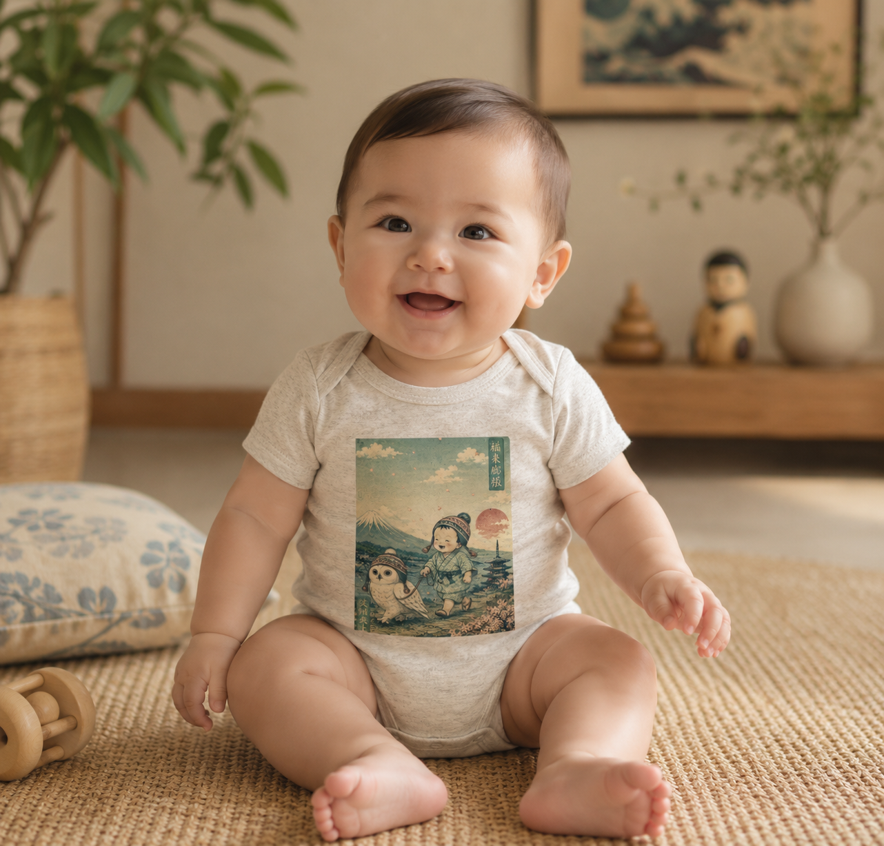 Baby Bodysuit - Vintage Japanese Owl Walking