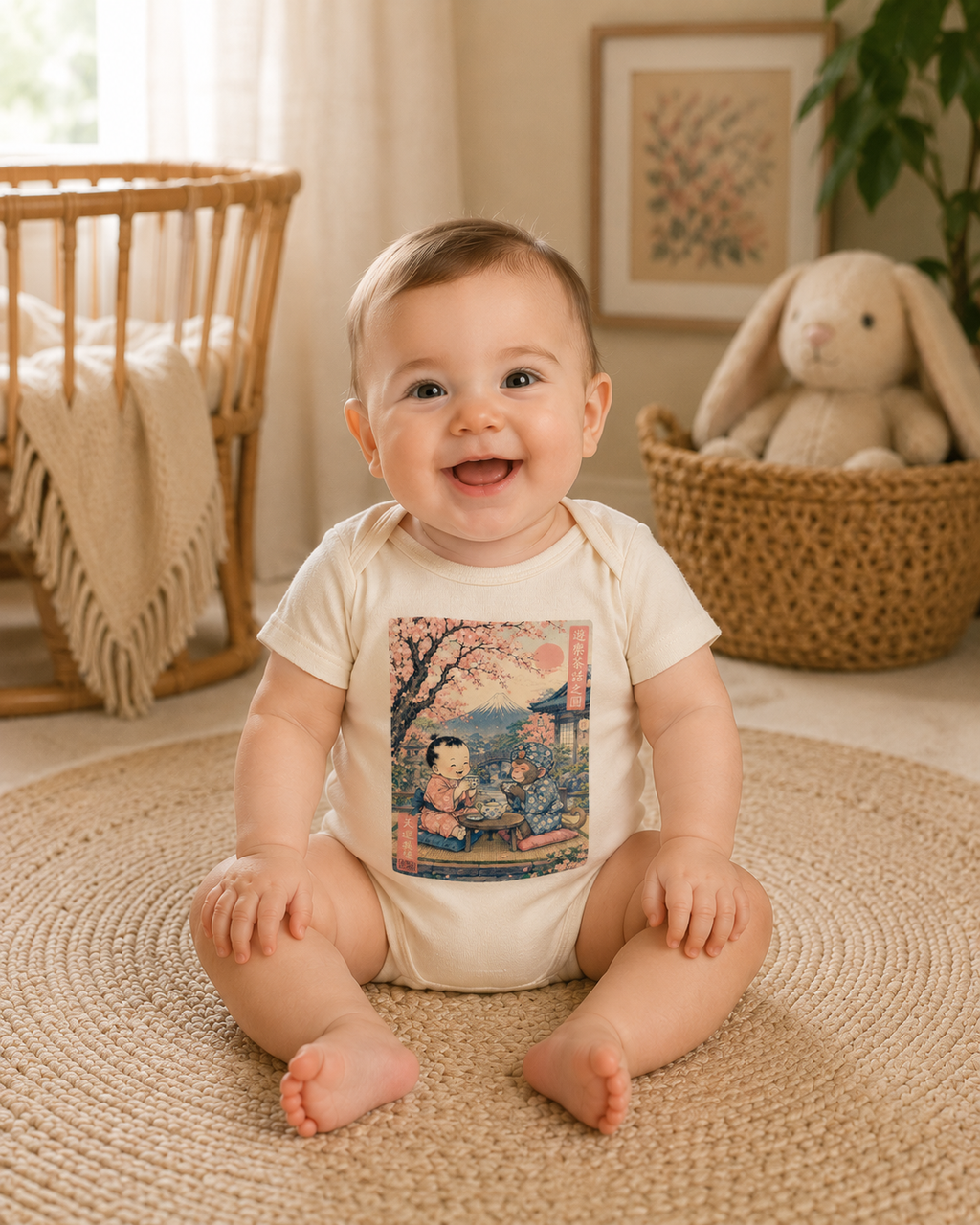 Infant Baby Bodysuit - Vintage Japanese Cherry Blossom Picnic Print