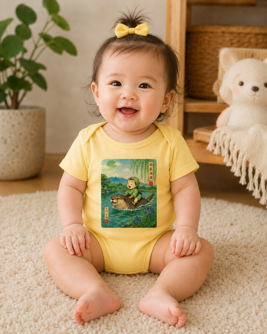 Infant Baby Bodysuit - Vintage Japanese Riding an Otter