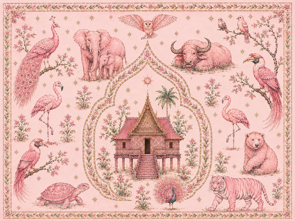 Vintage Blush Tropical Menagerie Throw Blanket - Velveteen Plush Blanket