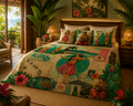 Island Story - Vintage Tropical Velveteen Plush Blanket