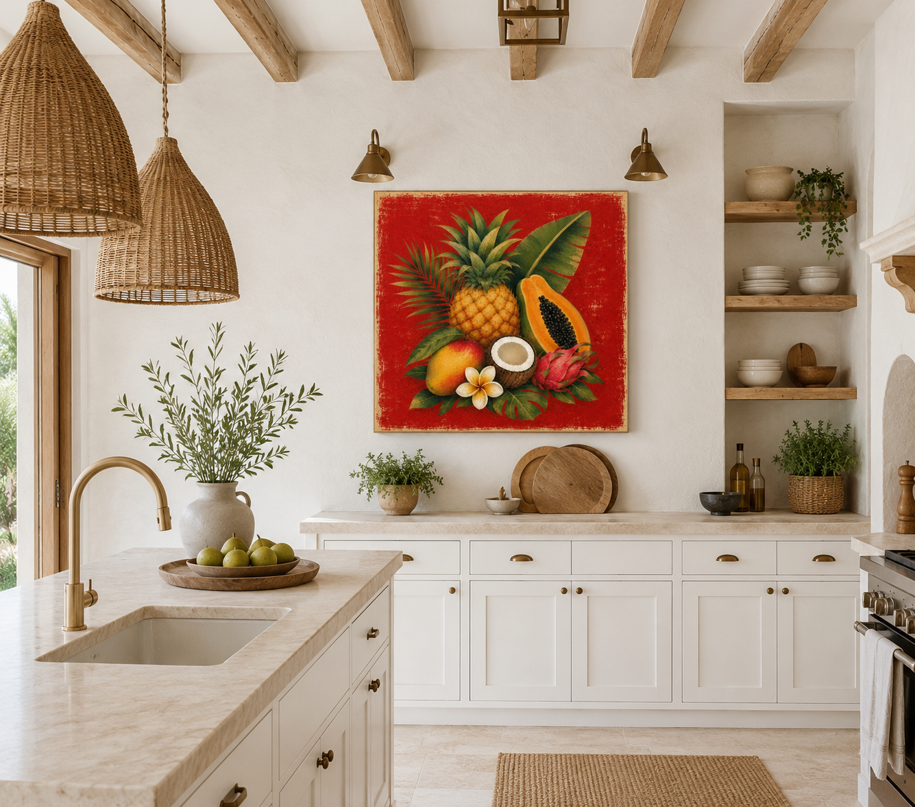 Tropical Fruit Canvas Wall Art — Pineapple, Papaya & Coconut Stretched Canvas