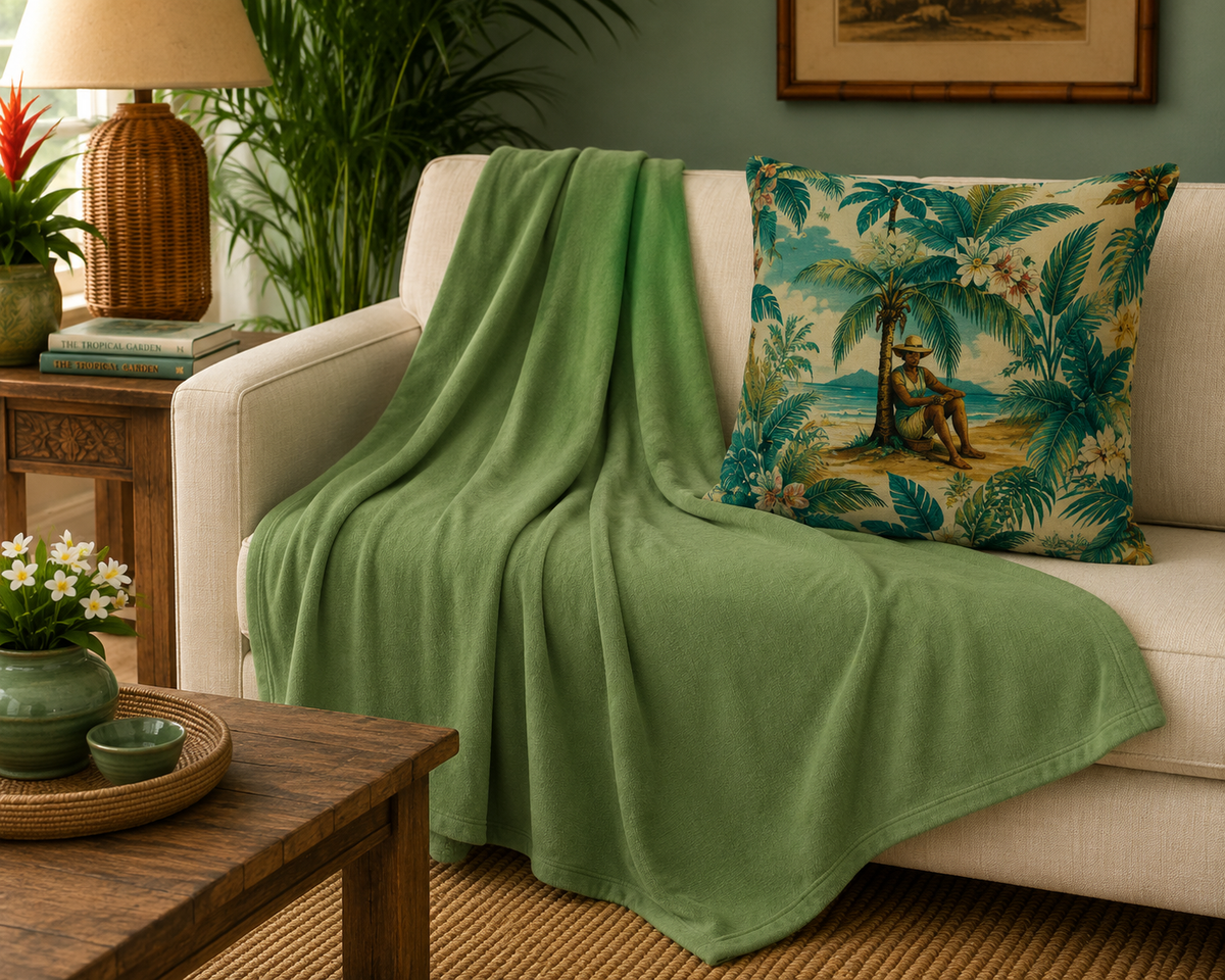 Green Velveteen Plush Throw Blanket – Tropical Green Home Décor