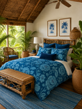 Midnight Blossom Vintage Cotton Bed Set – Blue Botanical Floral Duvet Cover Set