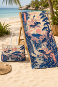 Japanese Ukiyo-e Koi Beach Towel — Japanese-Style Koi Fish and Child Illustration Towel