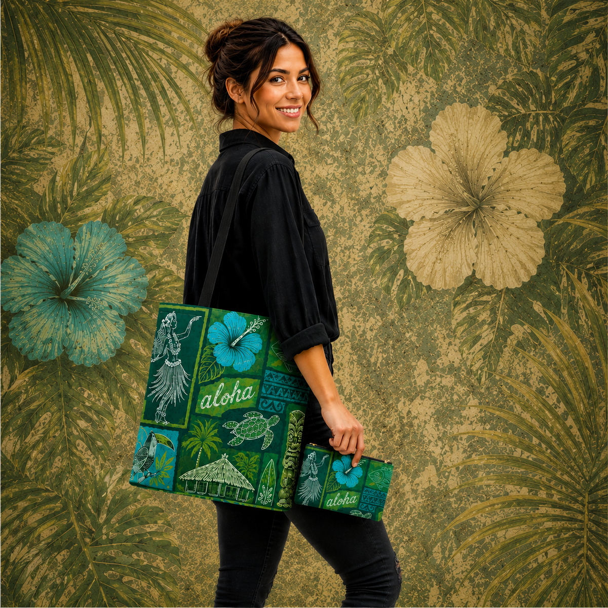 Tote Bag — Vintage Tropical Hawaiian Block Print
