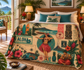 Velveteen Plush Blanket - Aloha Islands, vintage Hawaiian collage design