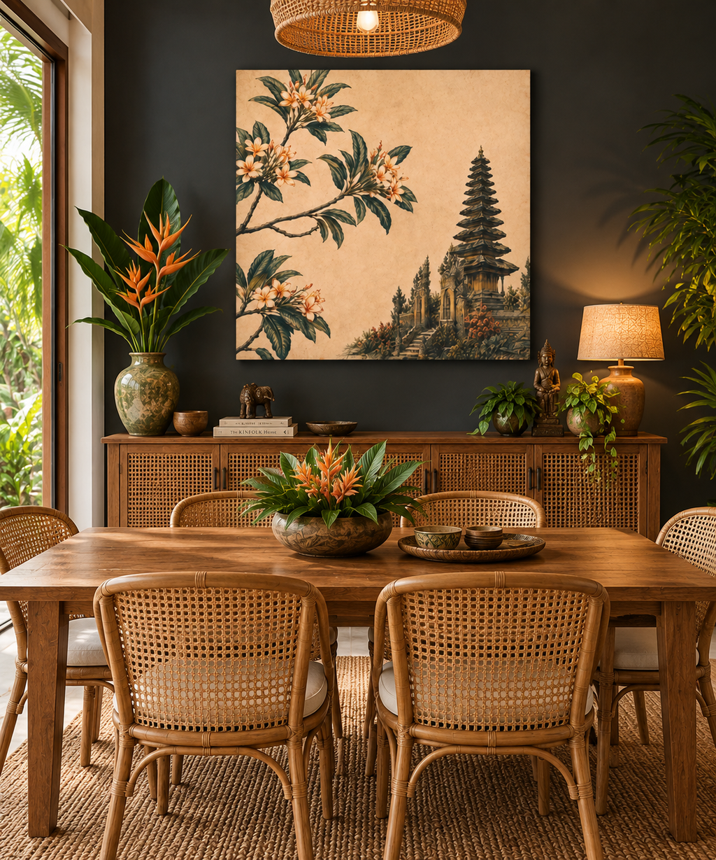 Canvas Wall Art - Balinese Temple Floral