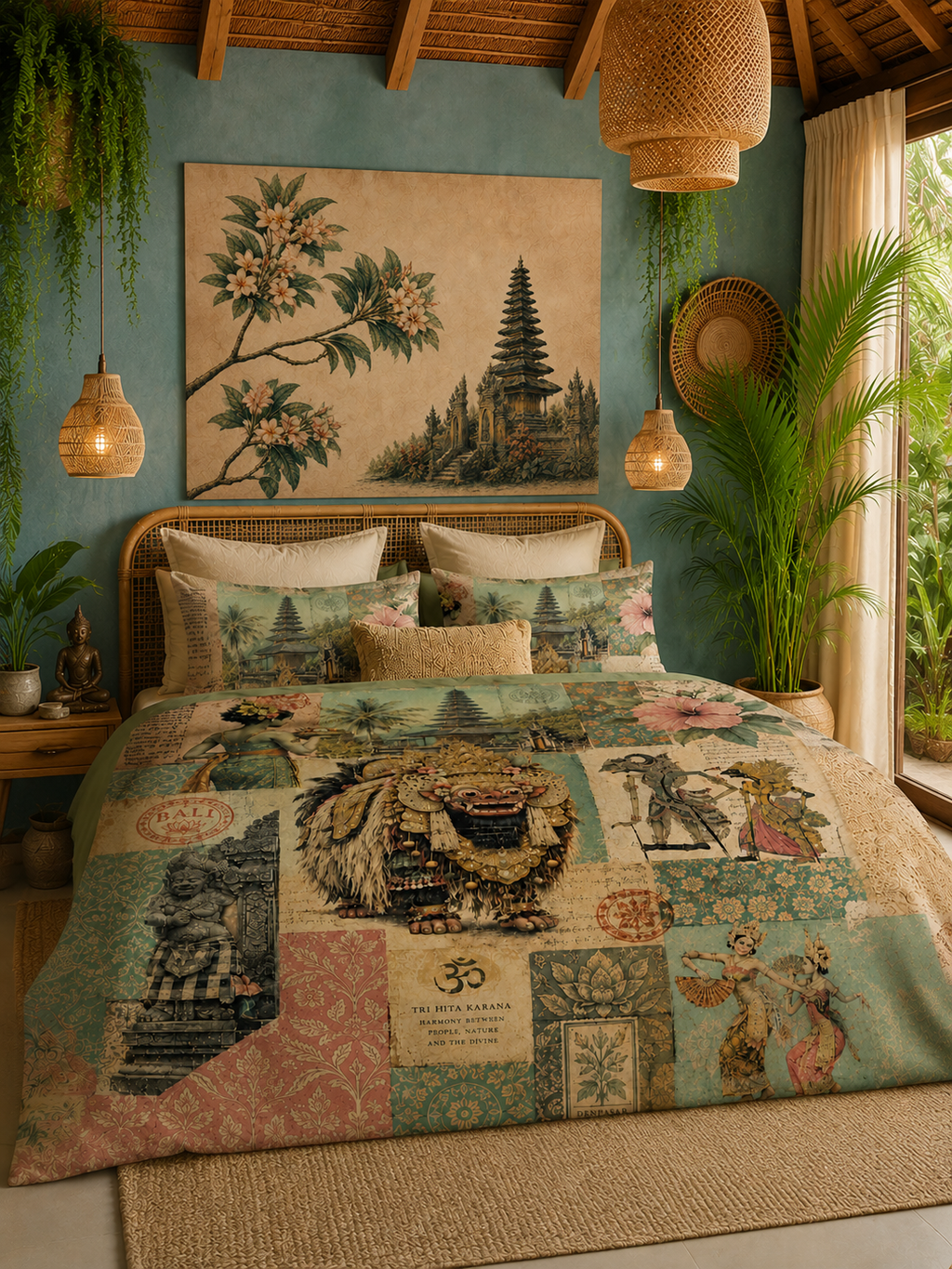 Canvas Wall Art - Balinese Temple Floral
