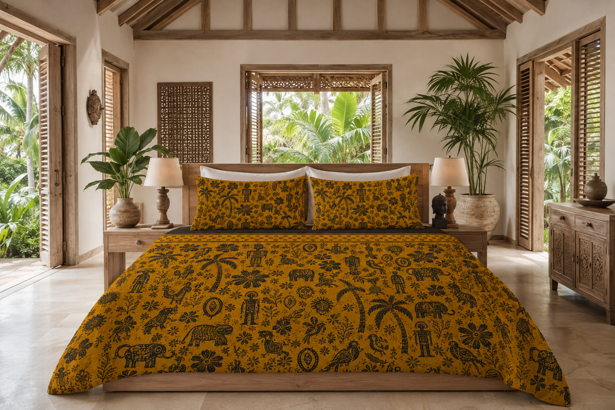 Comforter - Mustard Tribal Tropical