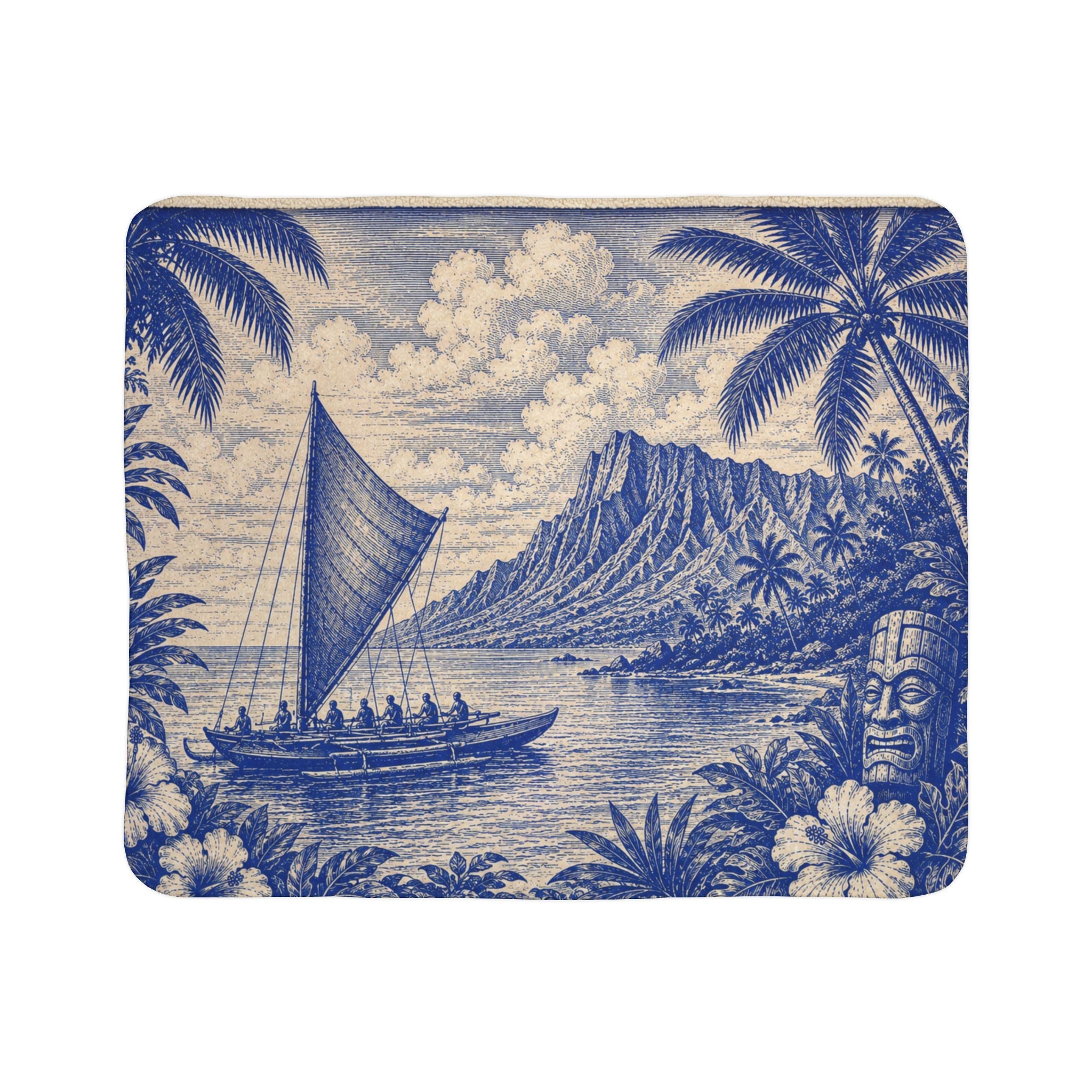 Cobalt Blue Tiki Island Throw Blanket