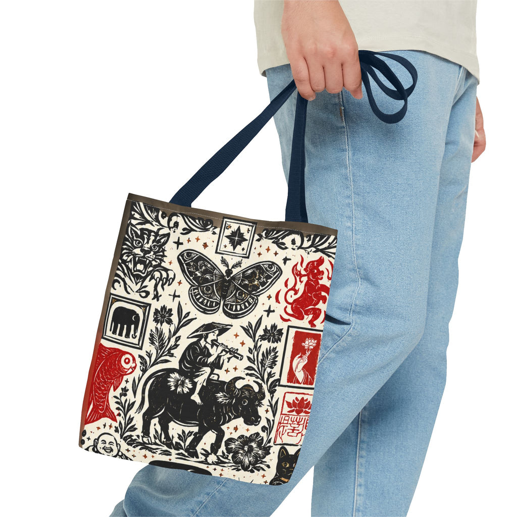 Tote Bag — Vintage Animal & Stamp Symbol Asian Pattern