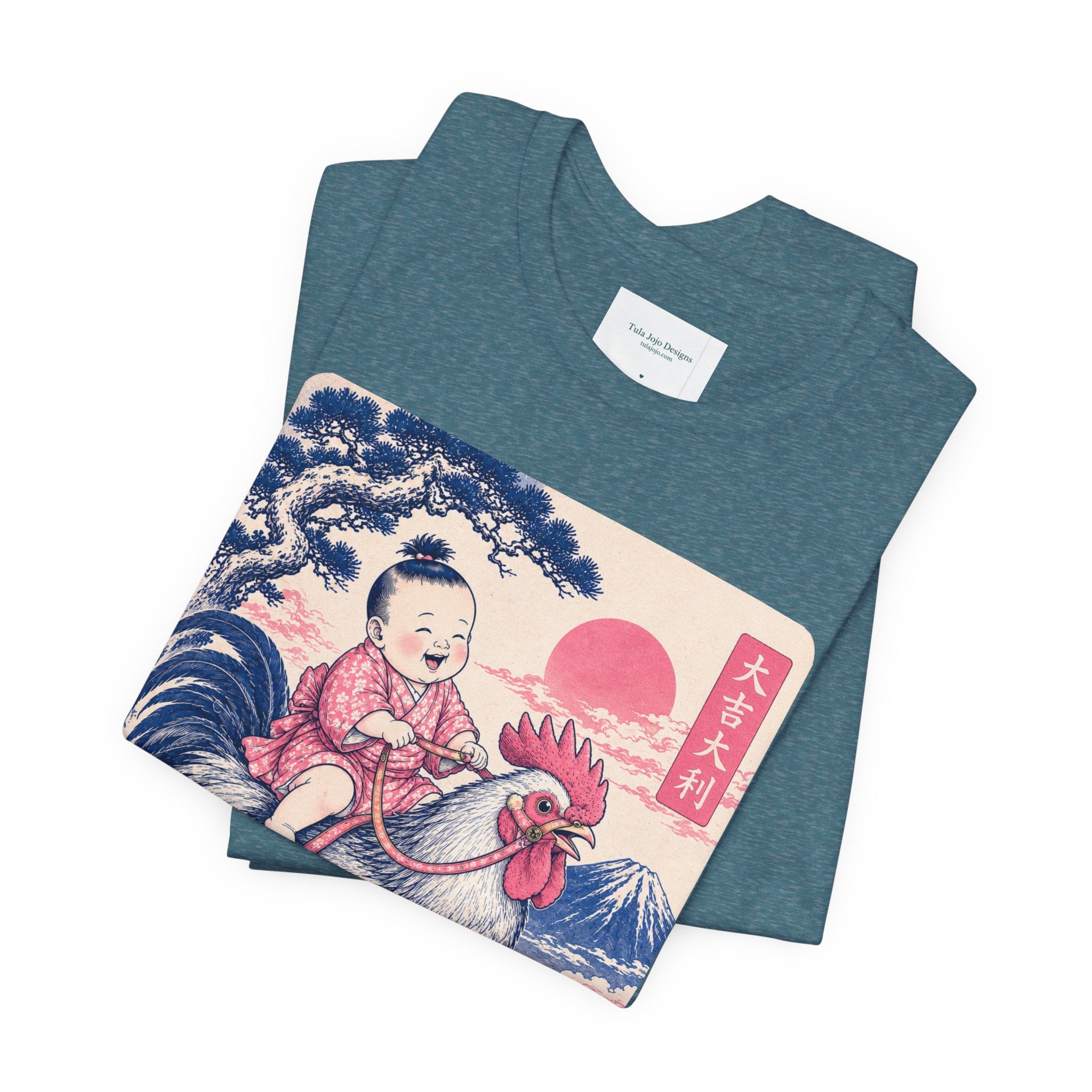 Unisex T Shirt Rooster Rider Tee — Vintage Japanese Ukiyo-e Inspired Graphic Tee