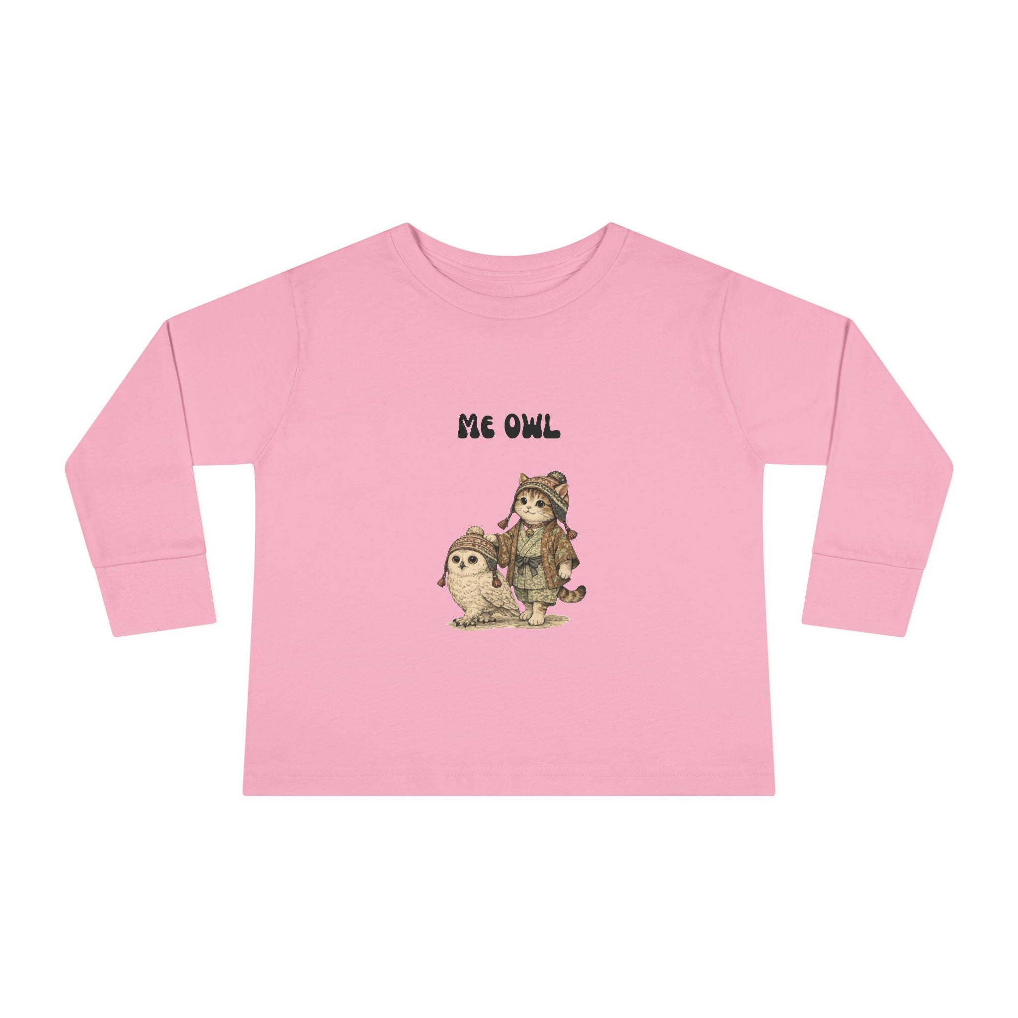 Toddler Long Sleeve Tee - Vintage Owl & Cat Design