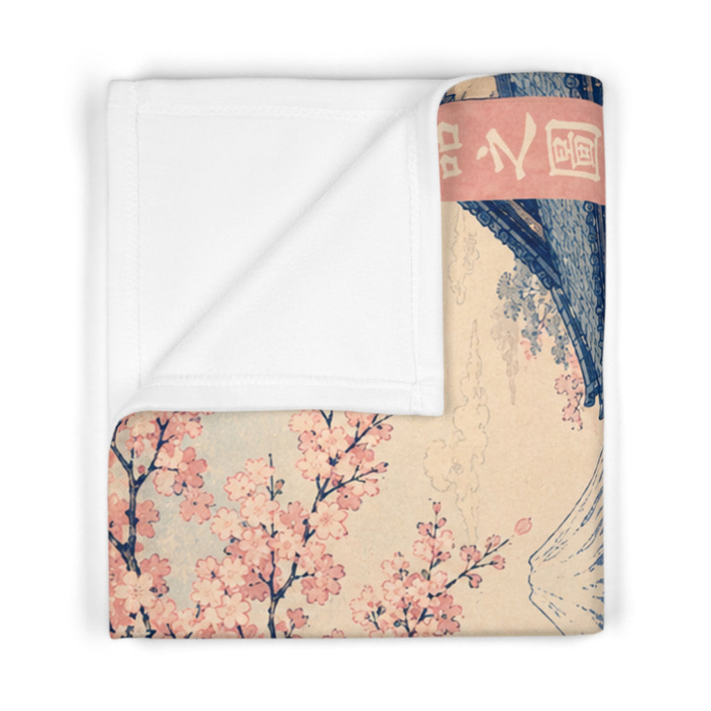 Toddler Blanket — Vintage Japanese Baby & Monkey Kids Throw (Fuji & Cherry Blossom Design)
