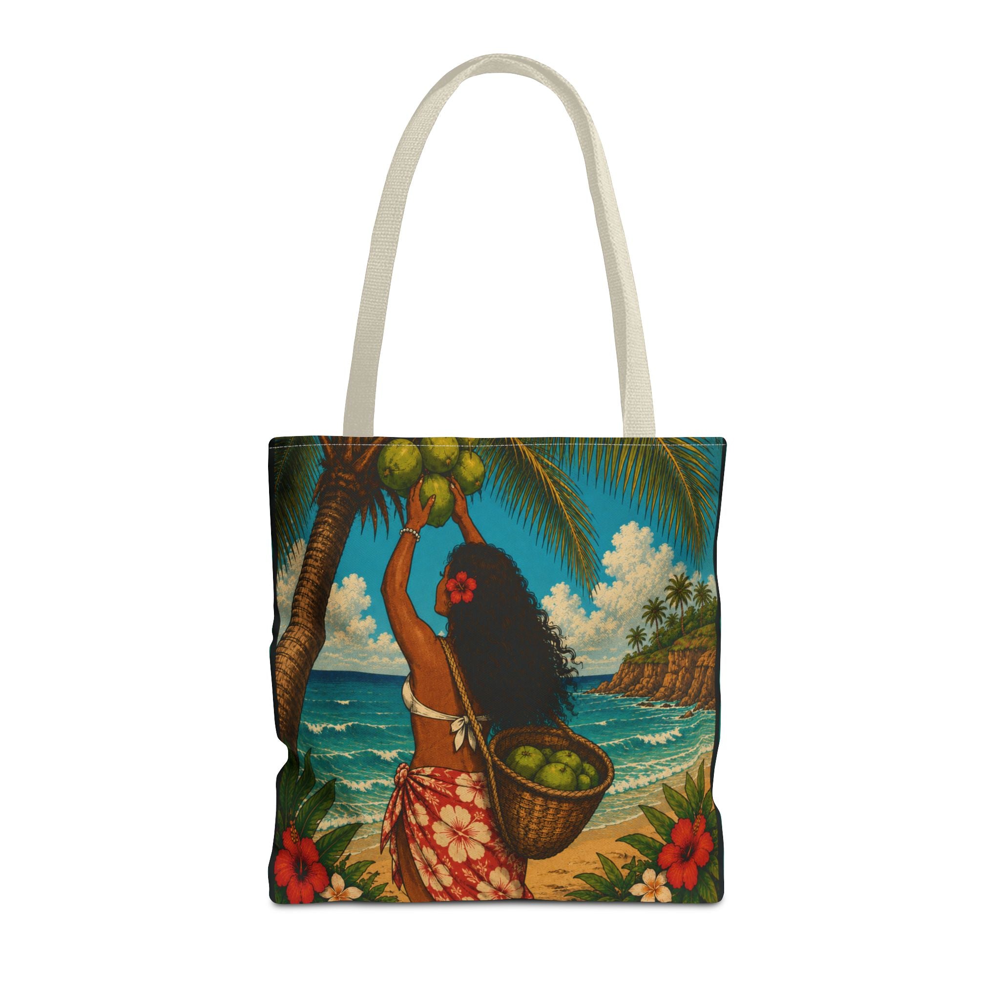 Tropical Hawaiian Couple Beach Tote Bag — Bright Island Paradise Design