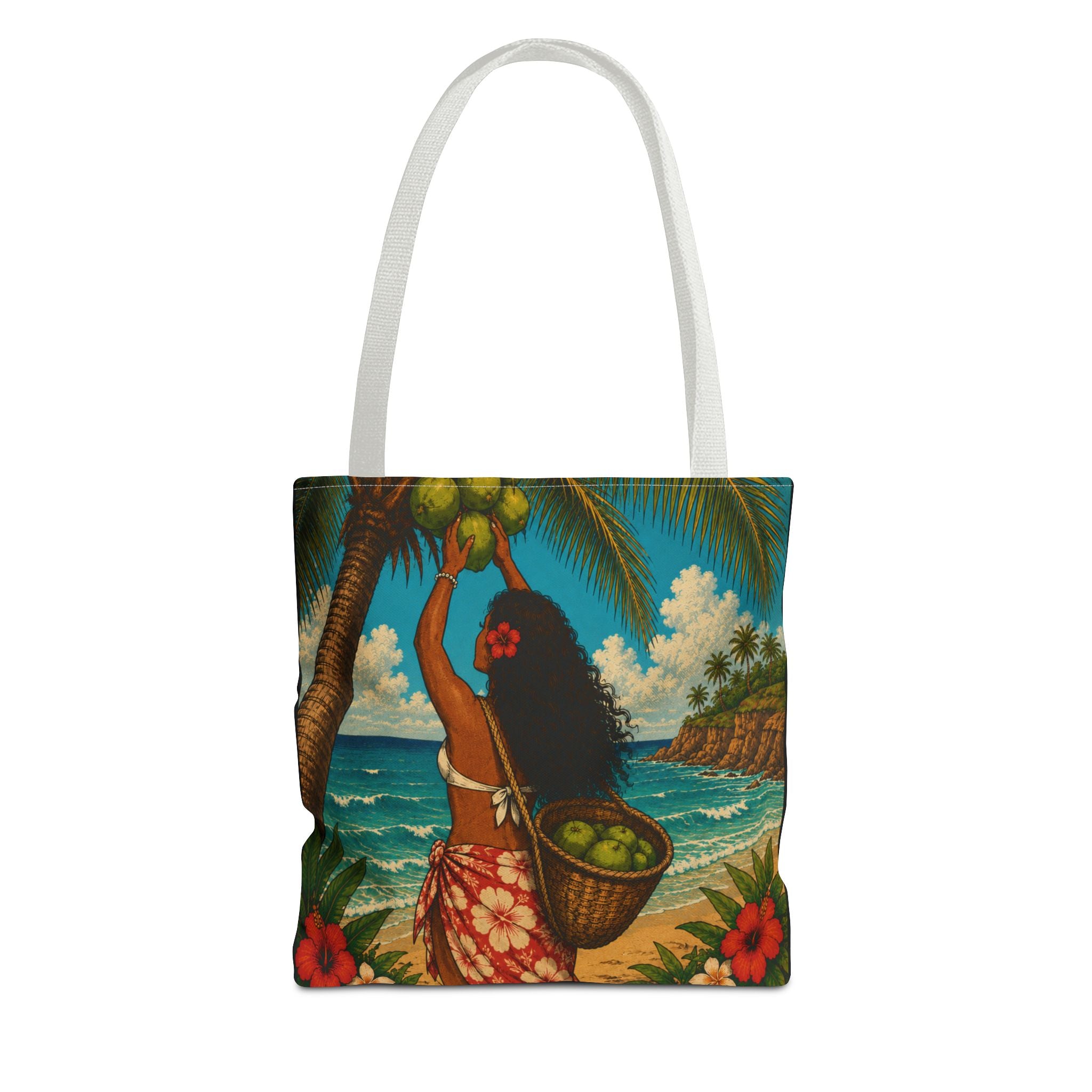 Tropical Hawaiian Couple Beach Tote Bag — Bright Island Paradise Design