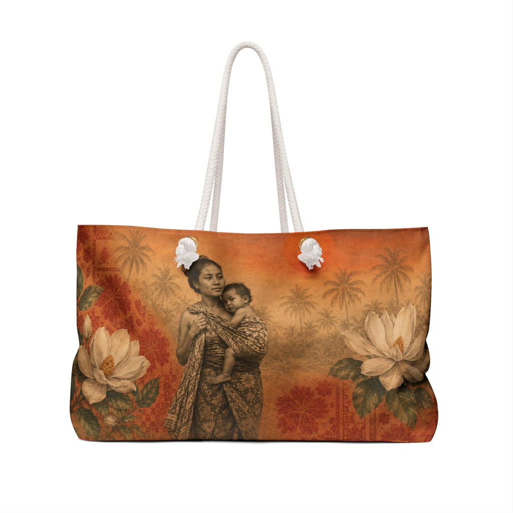 Island Mother Vintage Tropical Large Tote Bag – Balinese-Inspired Magnolia & Sunset Print