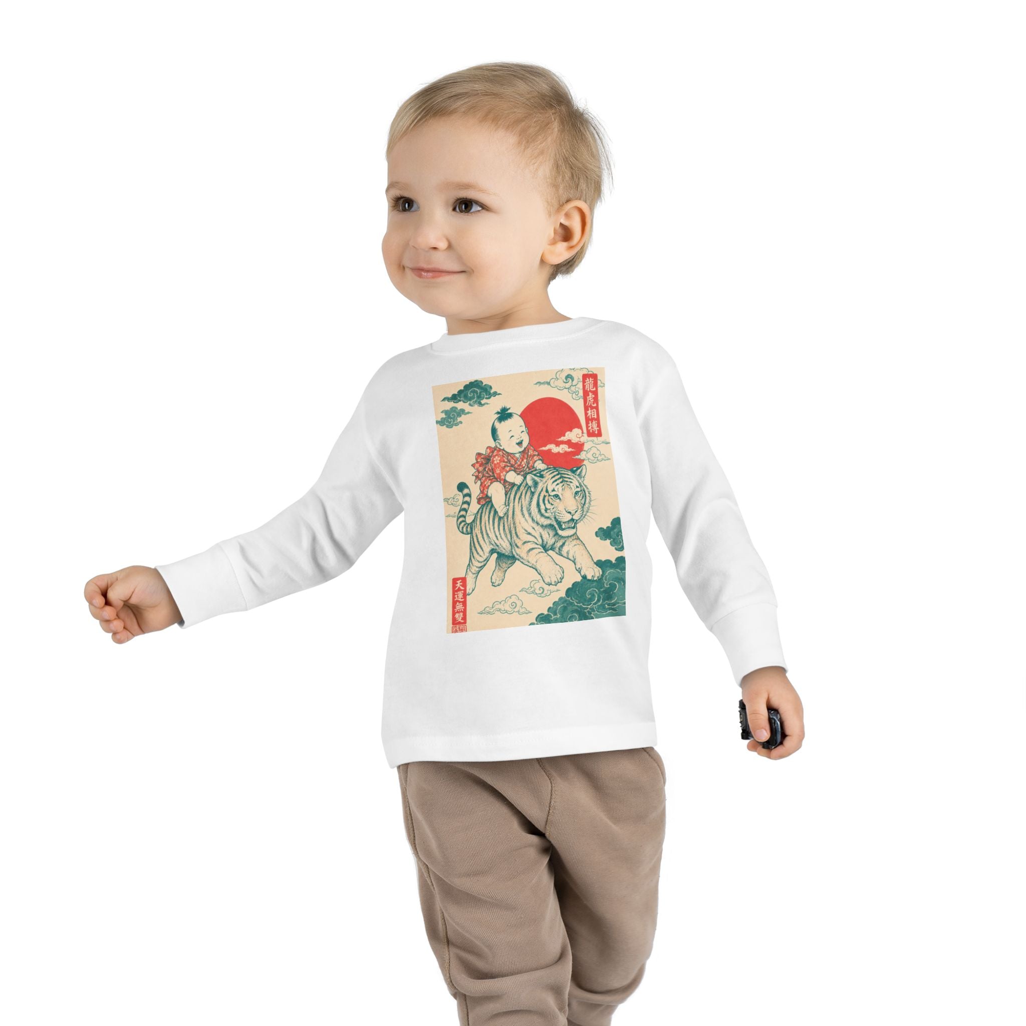 Toddler Long Sleeve Tee — Vintage Japanese Tiger & Sun Illustration