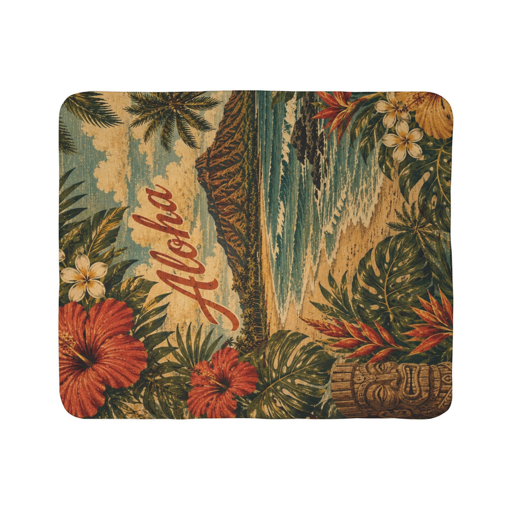 Aloha Vintage Hawaiian Fleece Sherpa Blanket