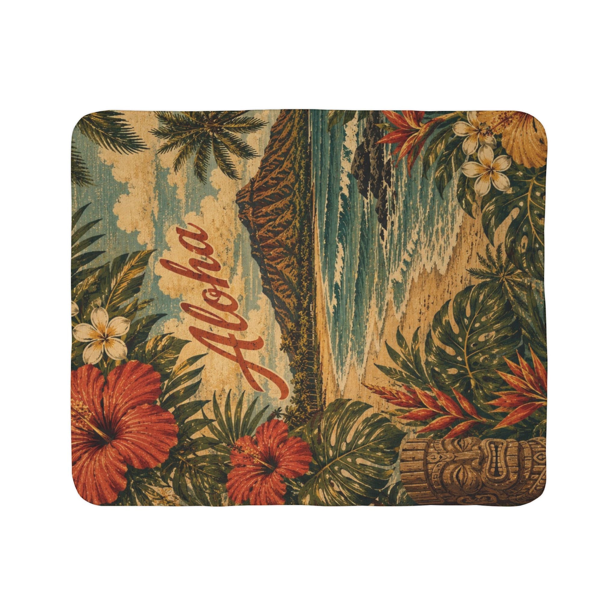 Aloha Vintage Hawaiian Fleece Sherpa Blanket