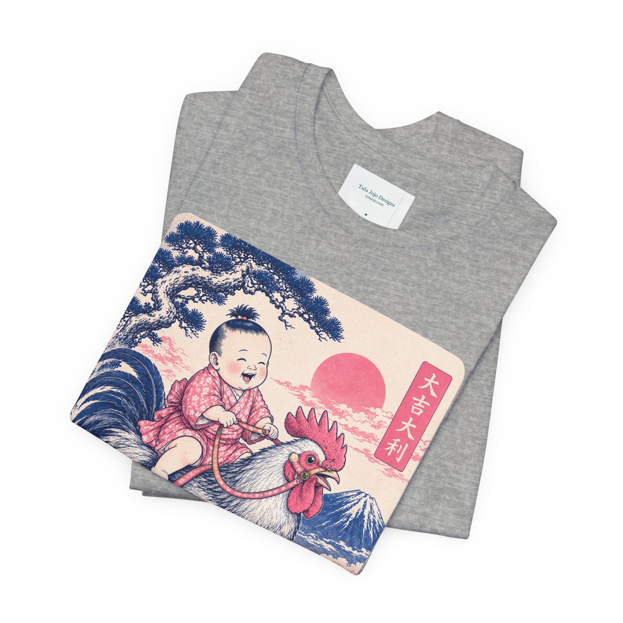 Unisex T Shirt Rooster Rider Tee — Vintage Japanese Ukiyo-e Inspired Graphic Tee