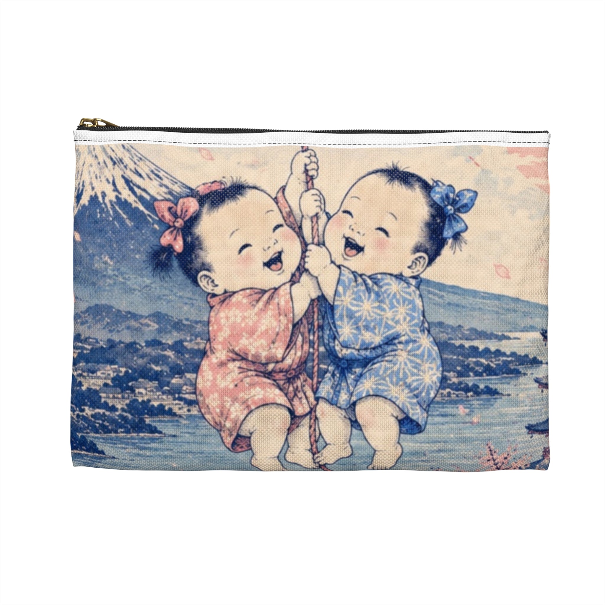 Pufferfish & Japanese Children Accessory Pouch — Cute Ocean-Themed Zip Cosmetic Bag