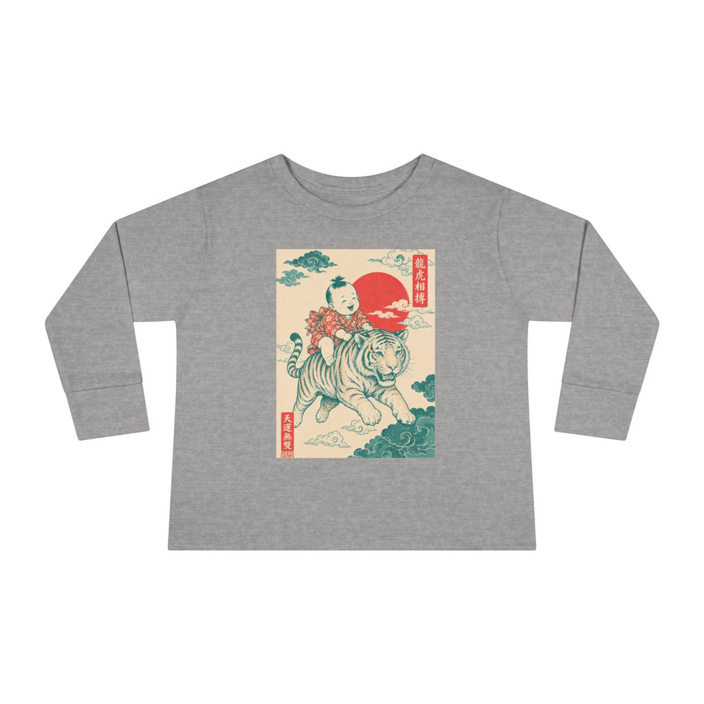 Toddler Long Sleeve Tee — Vintage Japanese Tiger & Sun Illustration