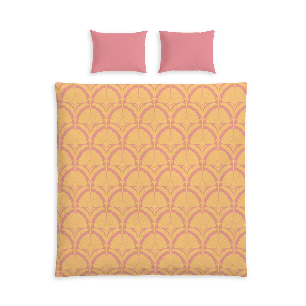 Golden Fan Vintage Cotton Bed Linen – Pink & Mustard Decorative Duvet & Matching Pillow Covers