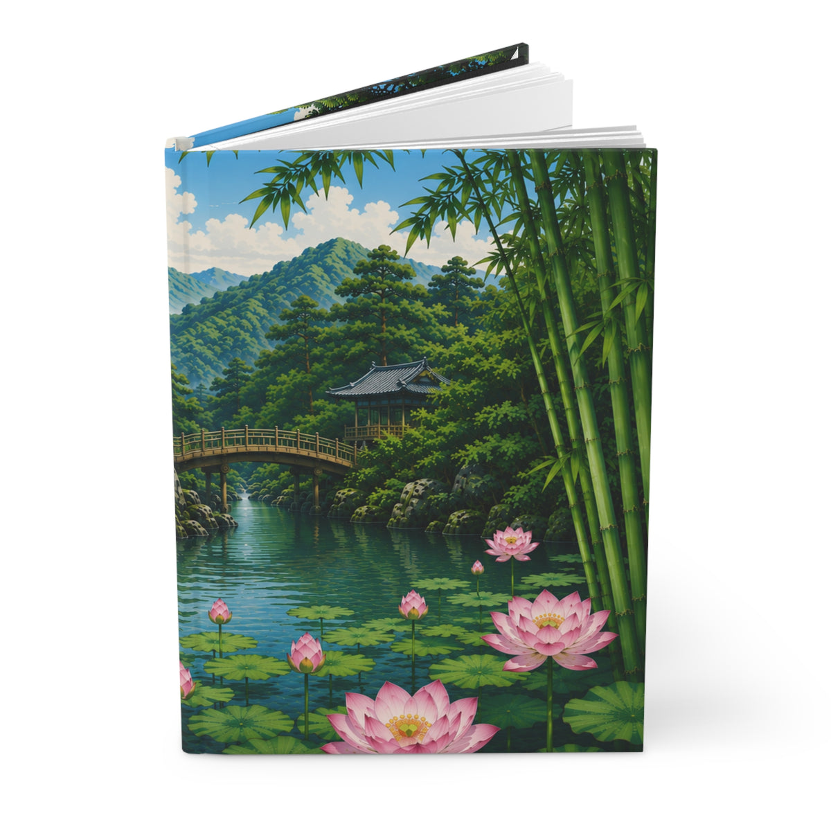Hardcover Journal - Garden Waterfall & Kingfisher