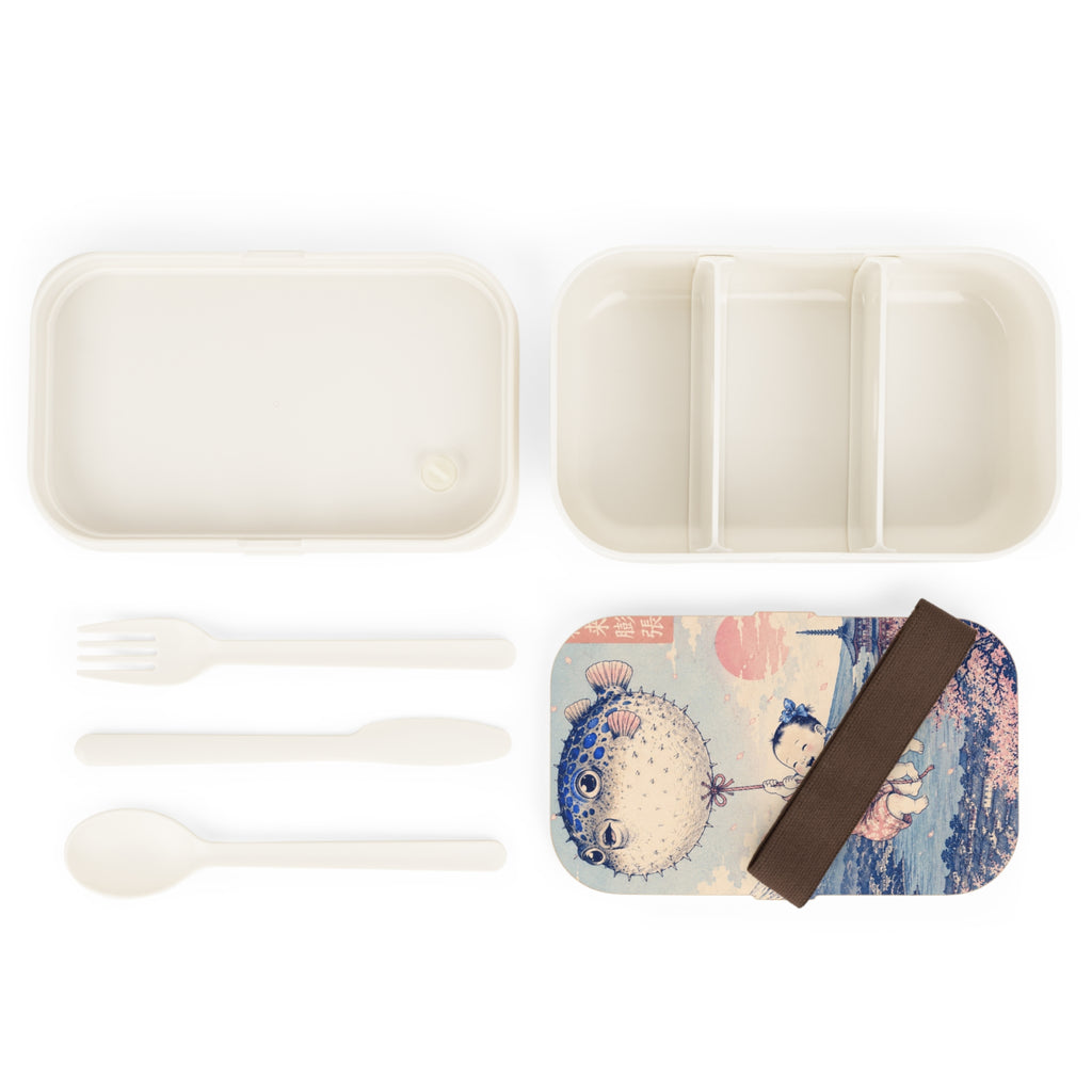 Bento Lunch Box - Unique Ukiyo-e Inspired Puffer Fish & Babies Design