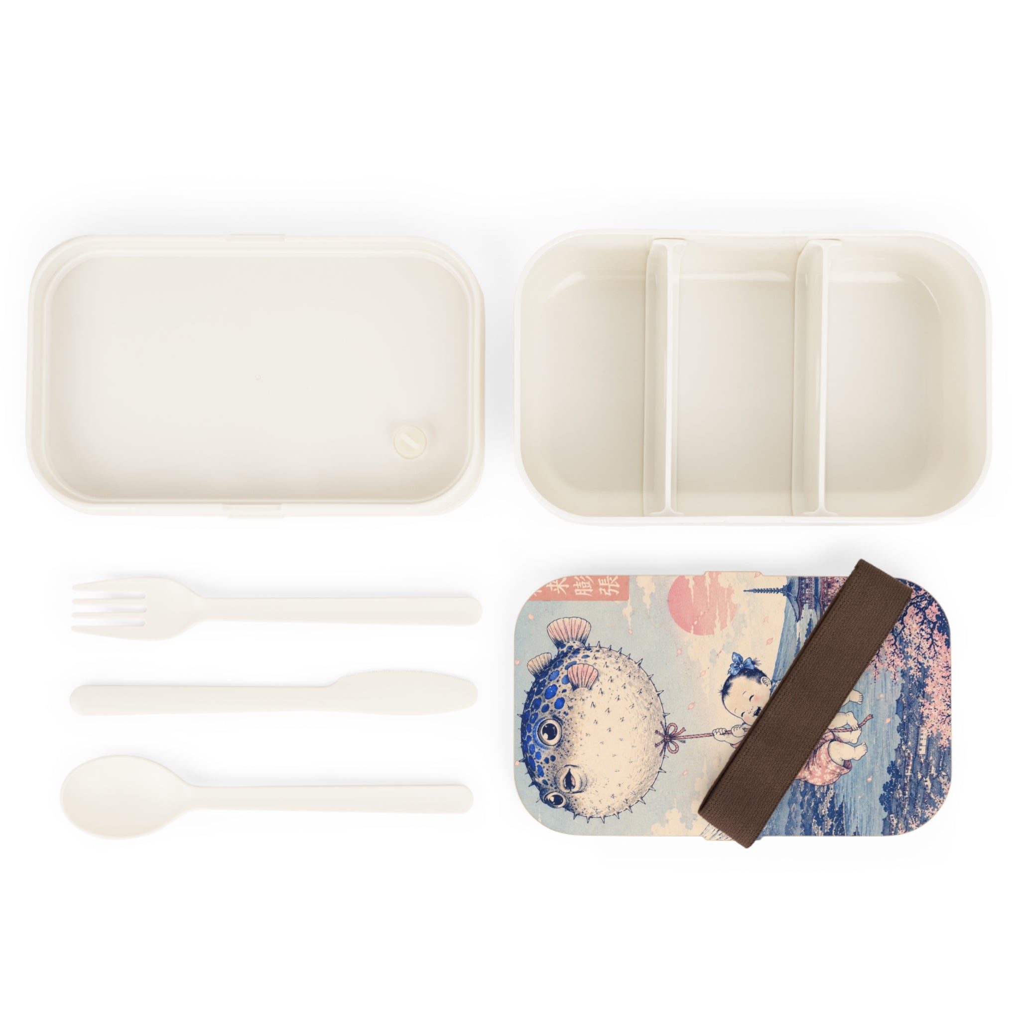 Bento Lunch Box - Unique Ukiyo-e Inspired Puffer Fish & Babies Design