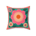 Retro Floral Faux Suede Cushion —  Bright Pink Orange & Teal Large Flower Cushion