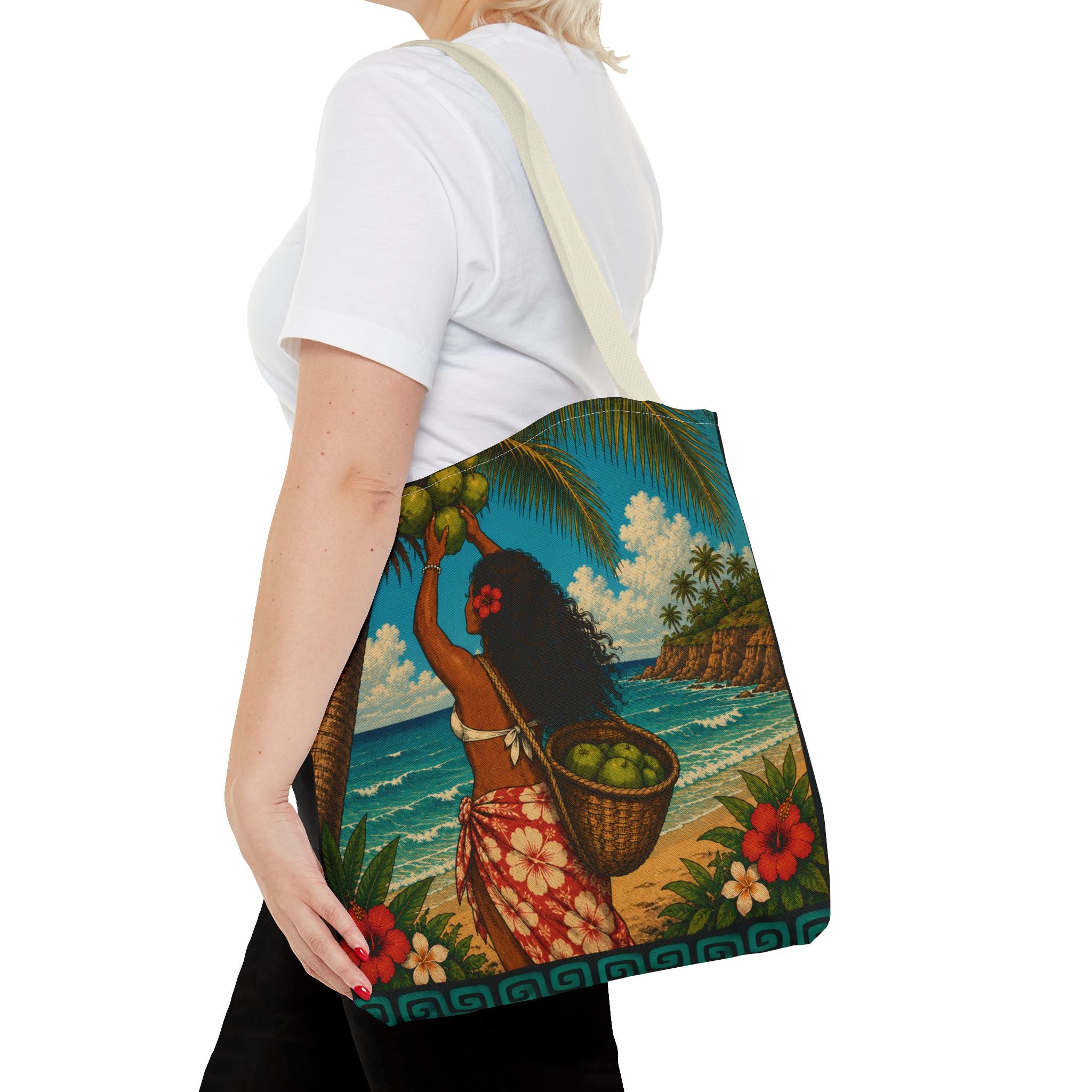 Tropical Hawaiian Couple Beach Tote Bag — Bright Island Paradise Design