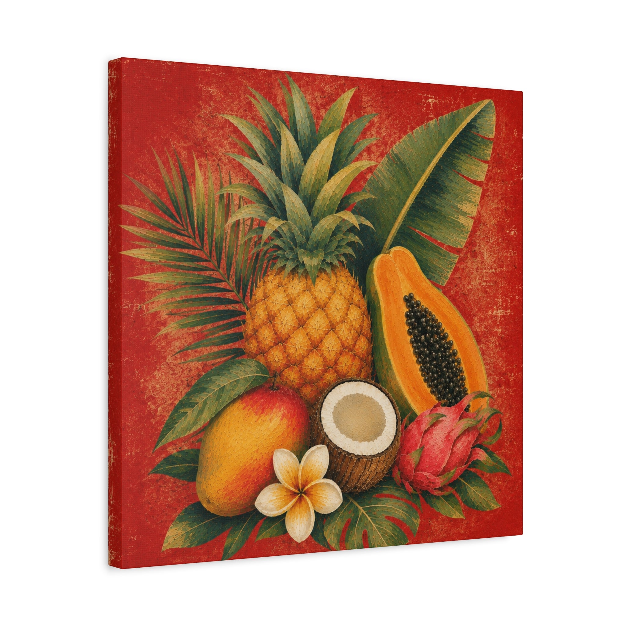 Tropical Fruit Canvas Wall Art — Pineapple, Papaya & Coconut Stretched Canvas