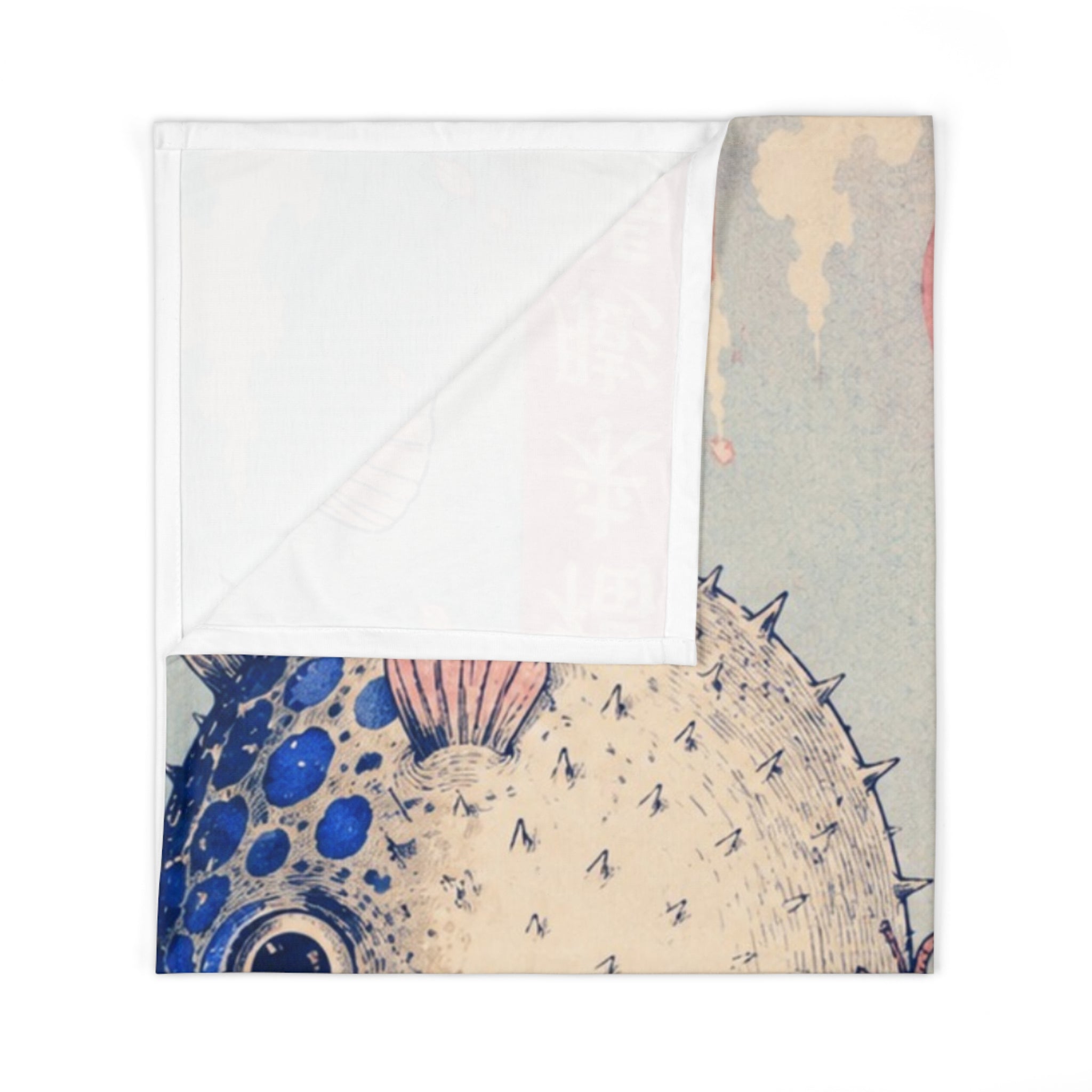 Baby Swaddle Blanket — Vintage Japanese Nursery Print with Child,Puffer Fish Mount Fuji on  Blanket