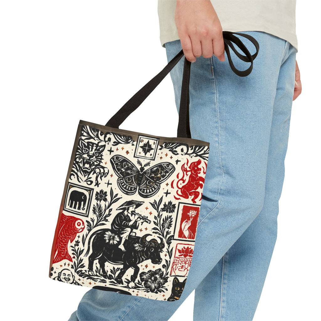 Tote Bag — Vintage Animal & Stamp Symbol Asian Pattern
