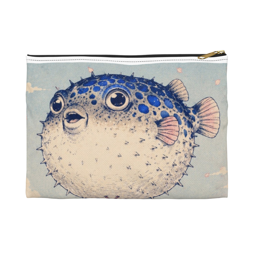 Pufferfish & Japanese Children Accessory Pouch — Cute Ocean-Themed Zip Cosmetic Bag