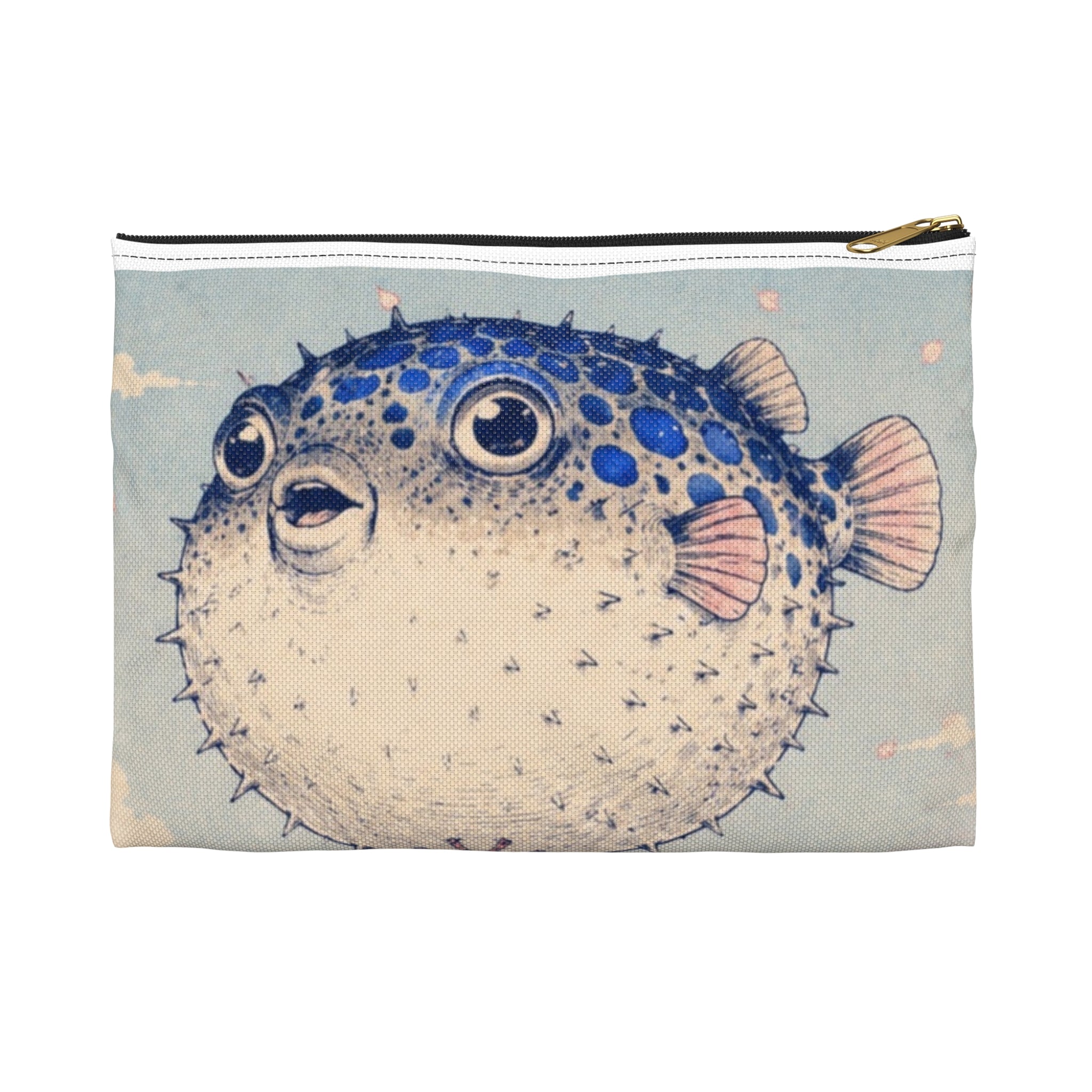 Pufferfish & Japanese Children Accessory Pouch — Cute Ocean-Themed Zip Cosmetic Bag